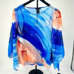 Alfani‎ Womens Petite Top With Built In Camisole Blue Size Petite Large NWT